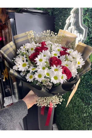 Romantik Uyum Gül ve Papatya Buketi