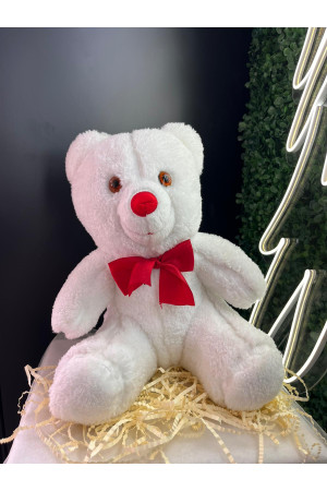 Beyaz Peluş Ayı – Kırmızı Papyonlu Sevimli Hediye