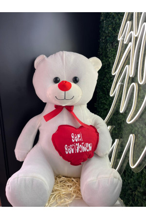 Beyaz Peluş Ayı – “Seni Seviyorum” Yazılı Sevimli Hediye