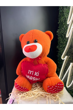 Turuncu Peluş Ayı – Kalpli Yastık “İyi Ki Varsın”