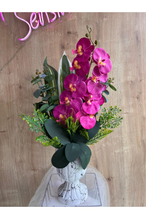 Dekoratif Beyaz Saksıda Pembe Orkide