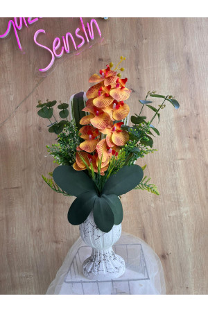 Modern Dekoratif Kremit Desenli Yapay Orkide